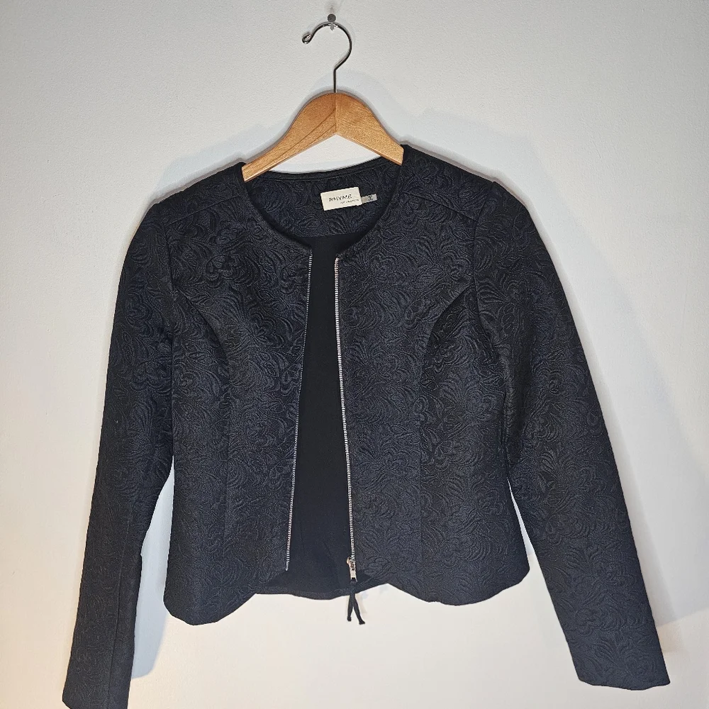 ​Rhyme LA Black Textured Embossed Zip Front Jacket Blazer Size M